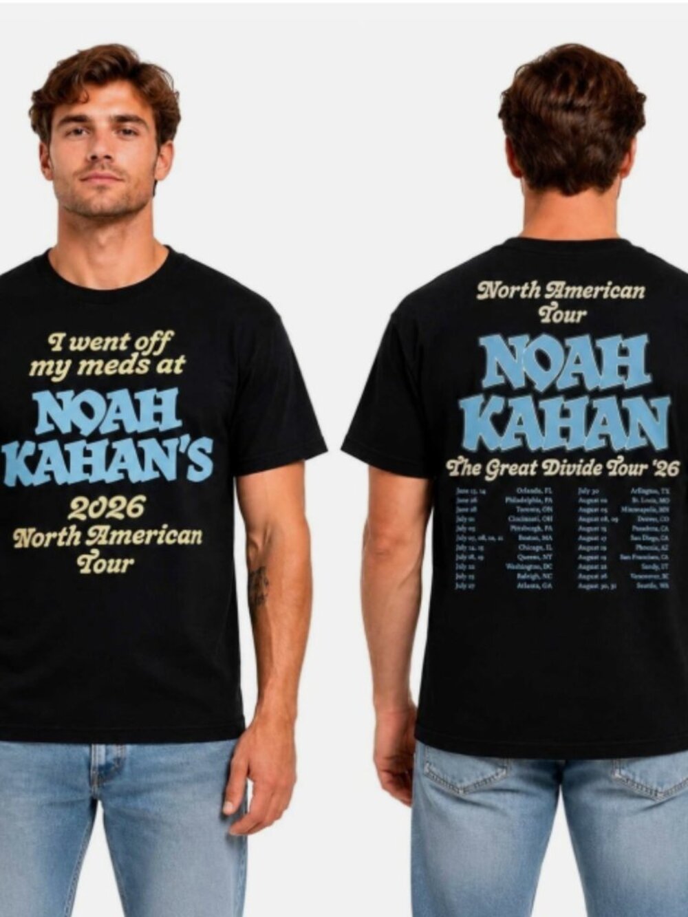 Noah Kahan The Great Divide Tour 2026 Graphic Black T-Shirt